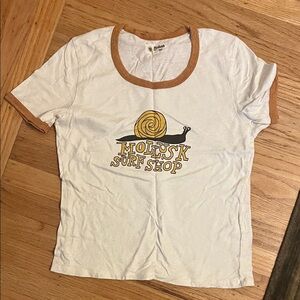 Molusk Surf Shop White and Tan Snail Graphic ringer Tee